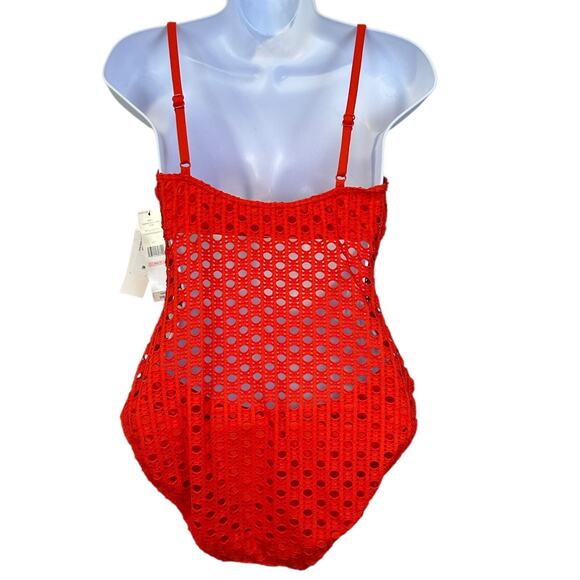 Carmen Marc Valvo Crochet One-Piece Swimsuit Persimmon C21515 Women's 10 NWT - Picture 4 of 12